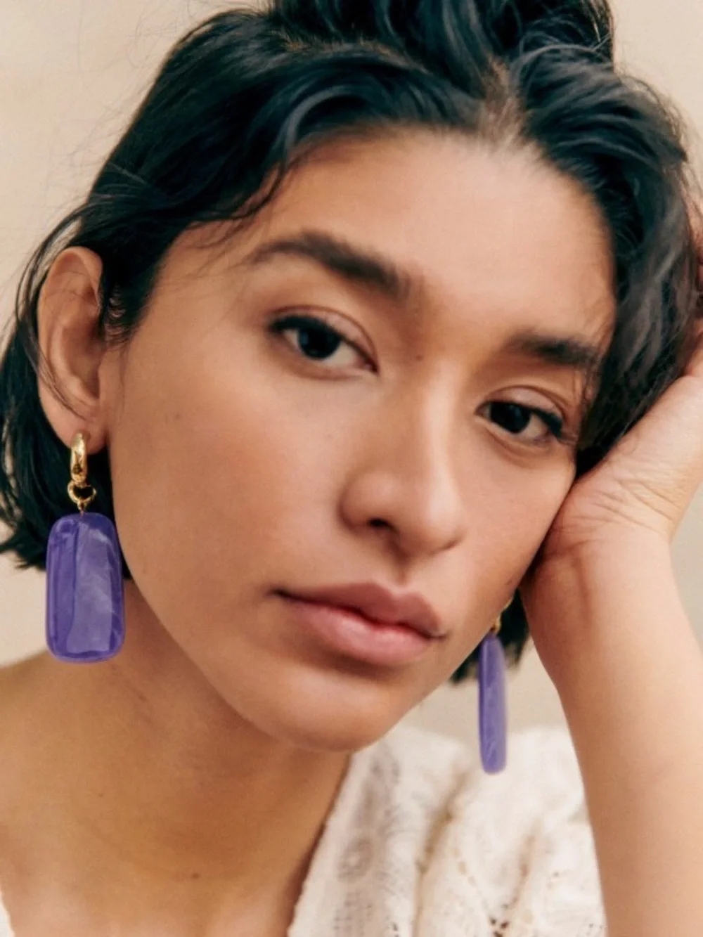 Sezane Purple Joao Earrings Statement Gold Hoop Drop Dangle Chunky Oversized